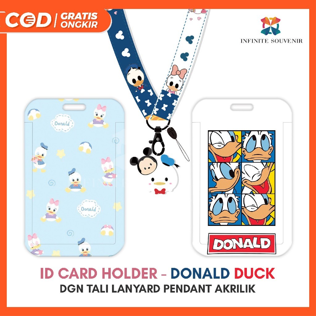 

[N003] DONALD DUCK / Name Tag Card Holder Motif Karakter DONALD DUCK / DAISY / BEBEK DISNEY dengan Tali Lanyard Pendant Akrilik / ID Card Holder Tali Gantungan Acrylic Lucu / Nametag / Tempat Kartu Flazz / Emoney