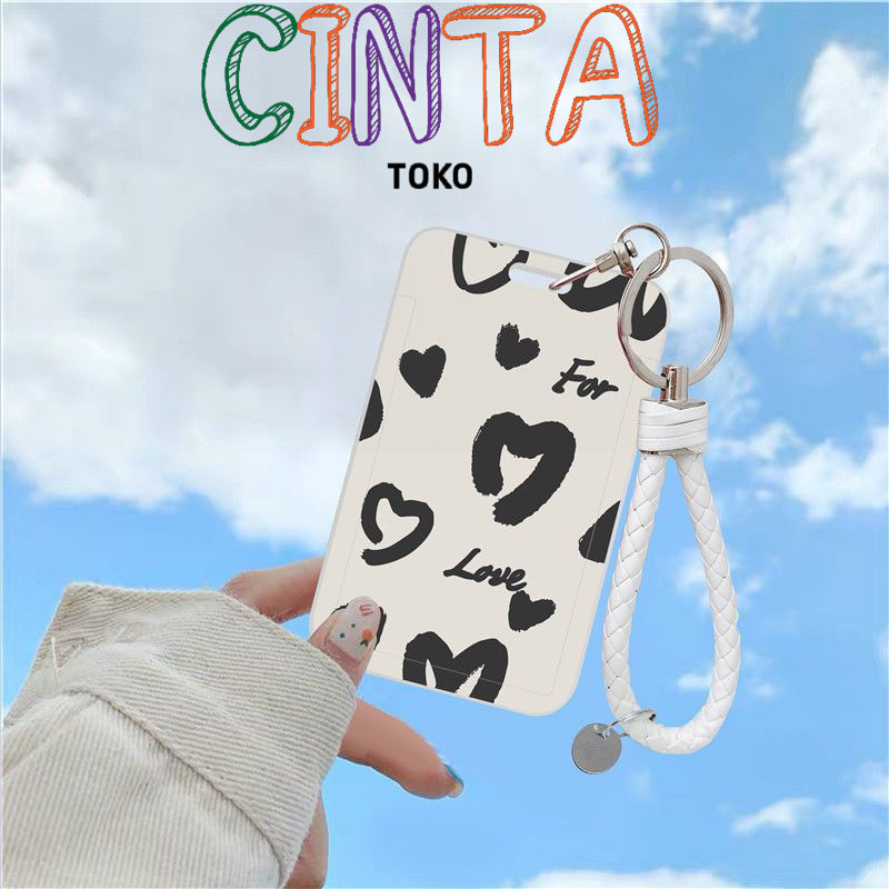 

Cute black and white love bus card protective cover student meal card campus access control subway door card cover keychain cartoon