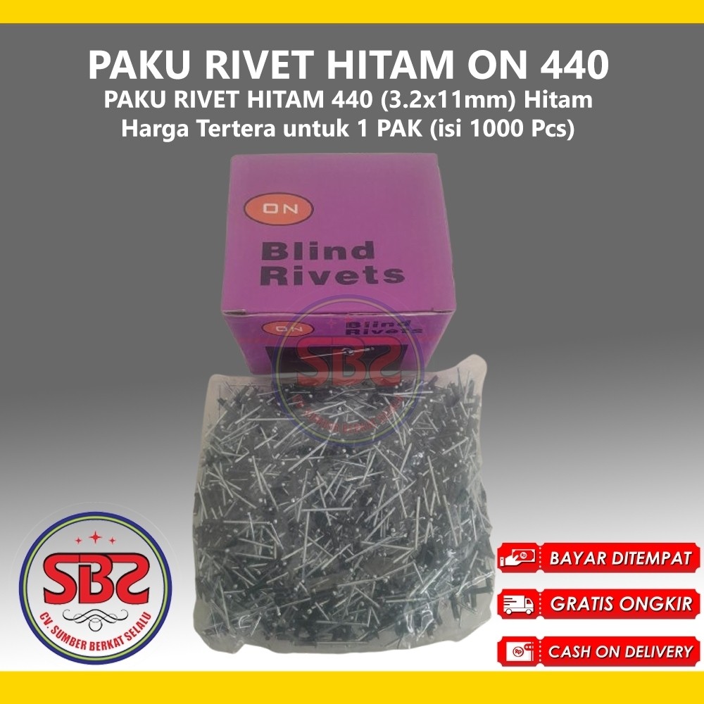 ON Paku Rivet 440 HITAM 1 Box Isi 1000pcs HITAM - Paku Rivet Hitam / Black