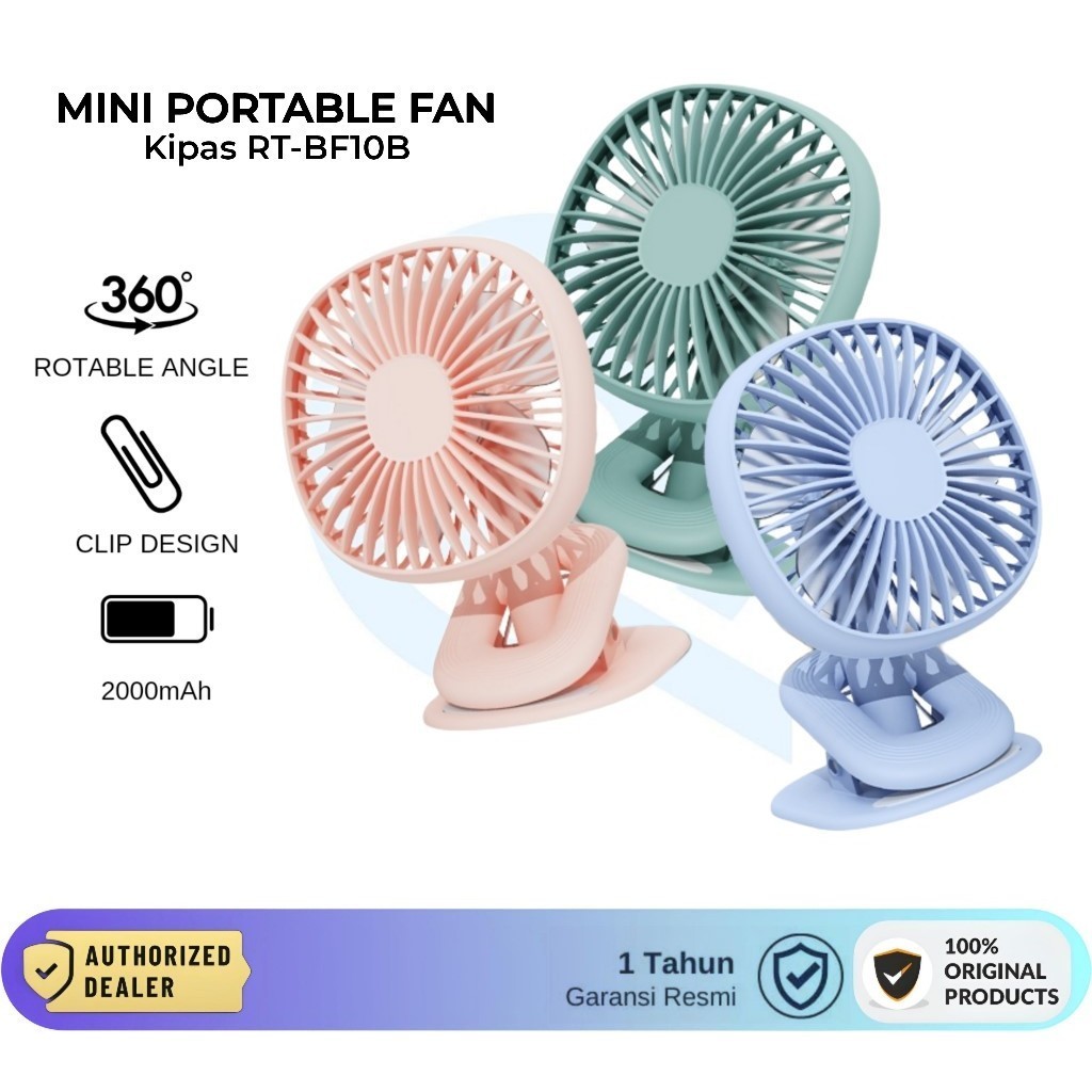 Kipas Portable ROBOT RT-BF10B Kipas Jepit Meja Kipas Angin Berdiri Mini Fan Cas Robot BF10 Original