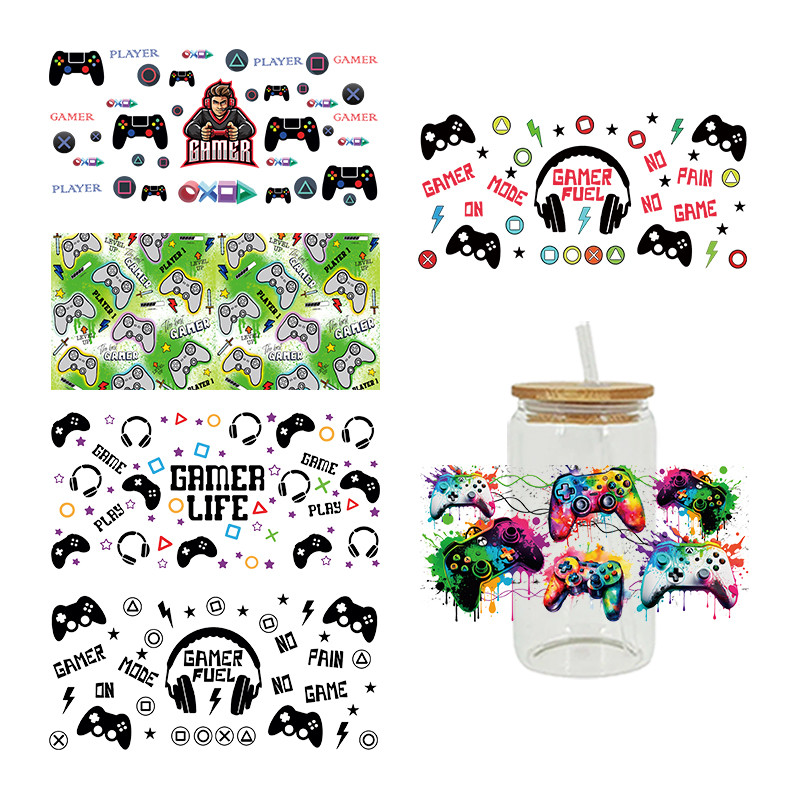 

UV DTF Transfer Sticker Gamer Themed For The 16oz Libbey Glasses Wraps Cup Can DIY Waterproof D13153