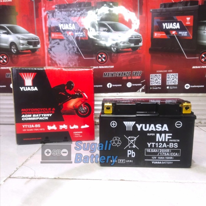 Aki Motor YT12A-BS MF Accu YUASA kering 12v 10.5Ah Original