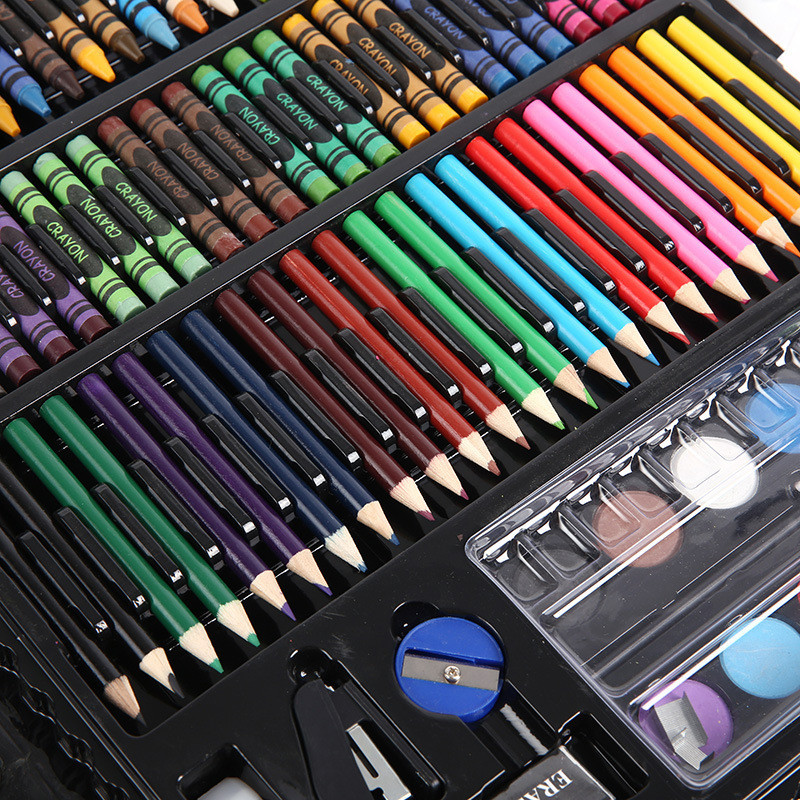 

168pcs Children's Watercolor Pencils Set Cartoon Crayons Oil Stick Gouache Pigment Color Pencil Drawing Stationery Gift Box