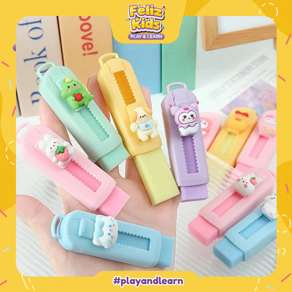 

FELIZKIDS ATK32 Penghapus Kartun Lucu Warna Macaron Telescopic Push And Pull Ujian Siswa