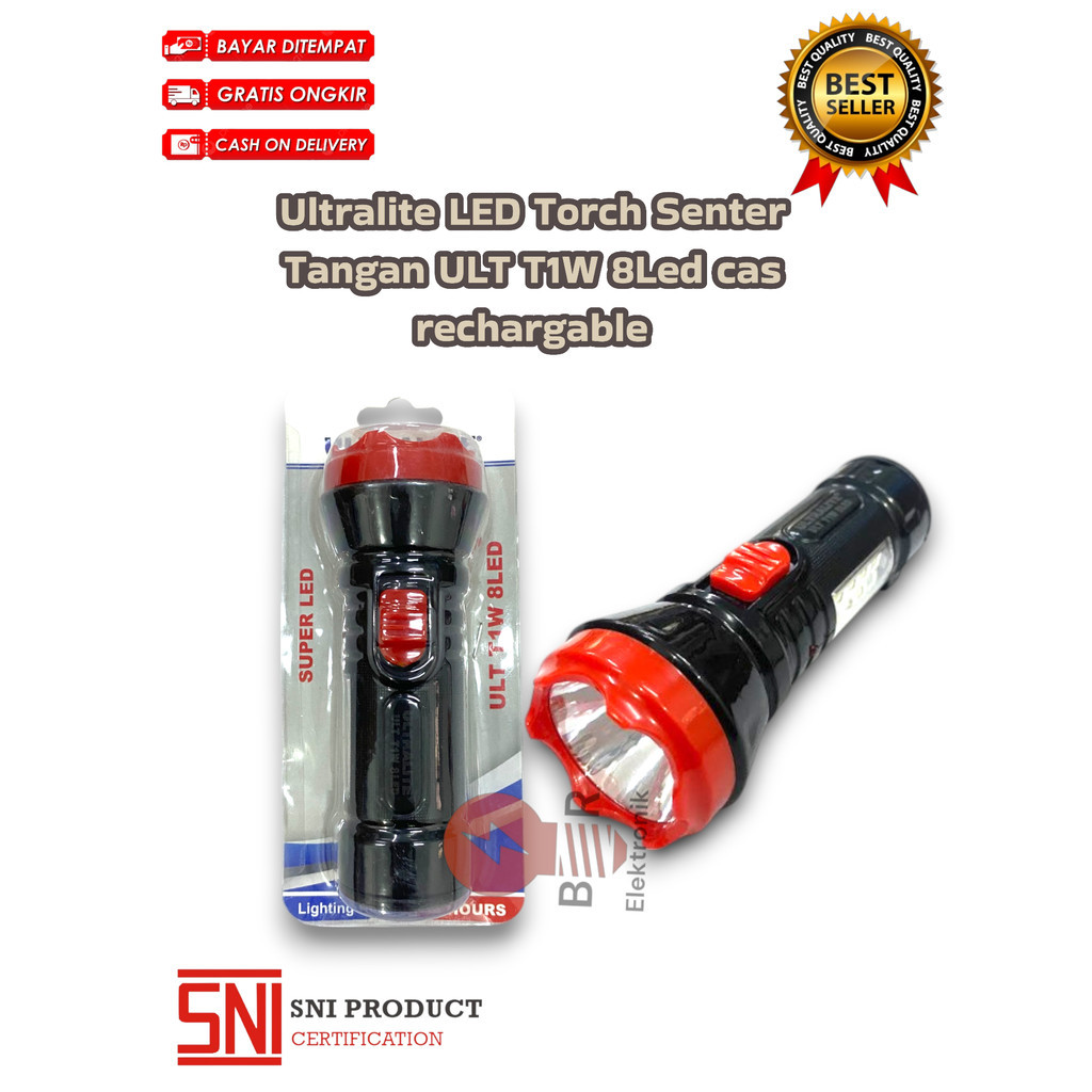 Grosir Ultralite LED Torch Senter Tangan ULT T1W 8Led cas rechargable Murah