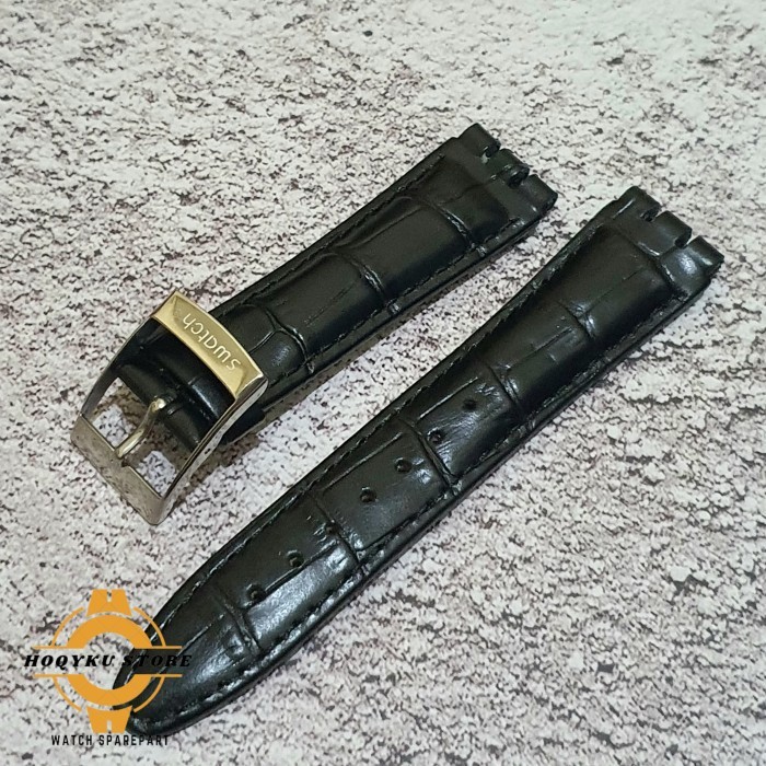 Strap Tali Jam Tangan Swatch Kulit 17mm 19mm 21mm Swatch Leather Strap - Hitam, 19