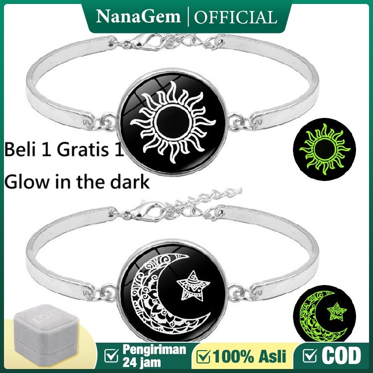 Beli 1 Gratis 1 Gelang Couple Pasangan Bintang Bulan Glow in the Dark Titanium Anti Karat Gelang ldr