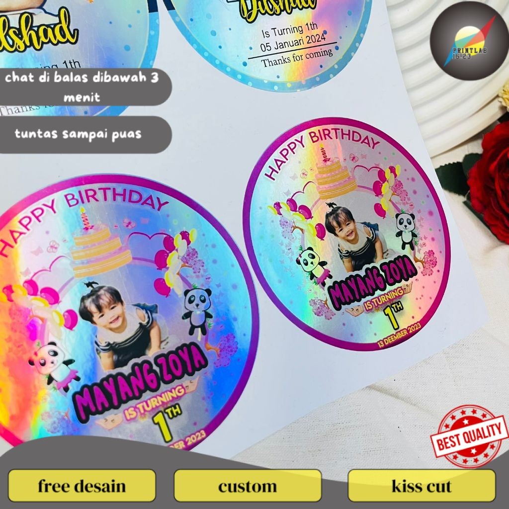 

PrintLab 2-4 Stiker Hologram Ulang Tahun Anak Bentuk Bulat Label Sticker Undangan Happy Birthday
