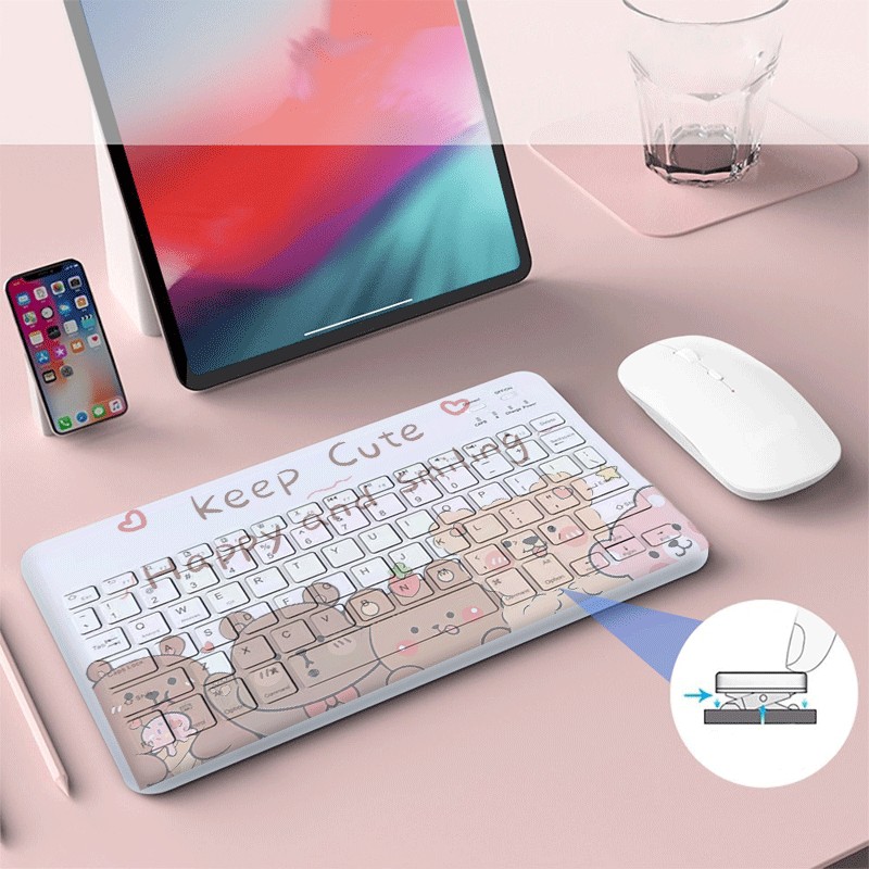 Cute bear collection Cute and convenient white simple tablet Bluetooth keyboard and mouse