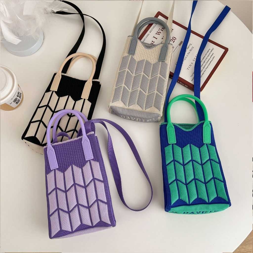 TAS HP WANITA RAJUT KNITTED POUCH PREMIUM TAS HP TALI SELEMPANG BANGKOK KOREA
