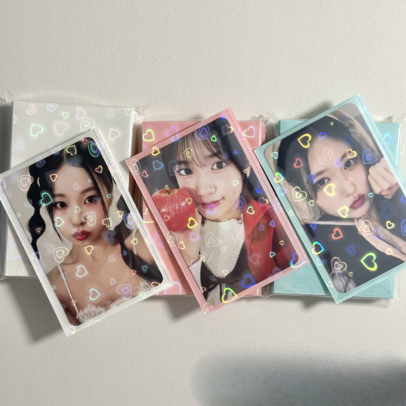 

50pcs Kpop Card Sleeves 61x91mm 20C Heart Bling Holder For Holo Postcards Top Load Films Photocard Game Cards Protector
