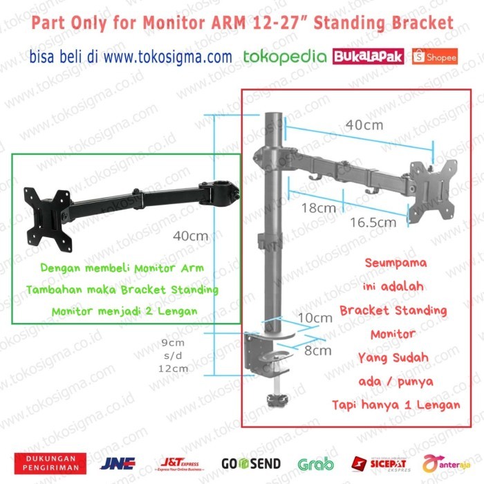 PART BRACKET ZD ZL : Lengan Monitor Arm Plat VESA Standing Meja Desk - ARM+VESA only