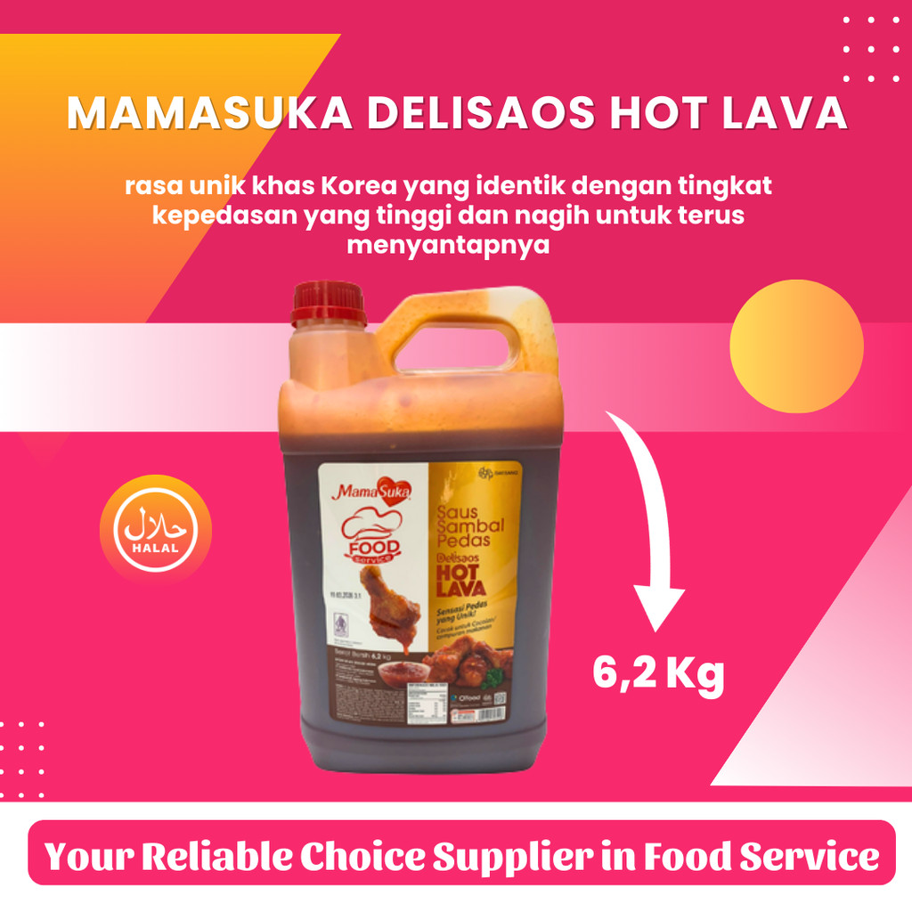 

MamaSuka Delisaos Hot Lava Volcano Sauce Halal Kemasan Jerigen Resto 6.2Kg