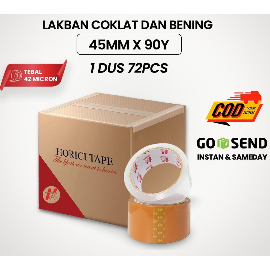 

LAKBAN / ISOLASI 45mm*90y 1dus isi 72pcs MURAH SUPER CLEAR LAKBAN BENING DAN COKLAT TAPE