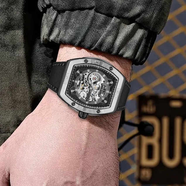 [ DISKON ] Evans Jayden Jam Tangan Pria 9563 Kulit Automatic Stainless Kaca Safir 10 ATM