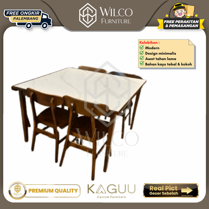 Meja Makan Jati Restoran 4 Kursi Kayu / Meja Makan Jati Premium Keramik Palembang