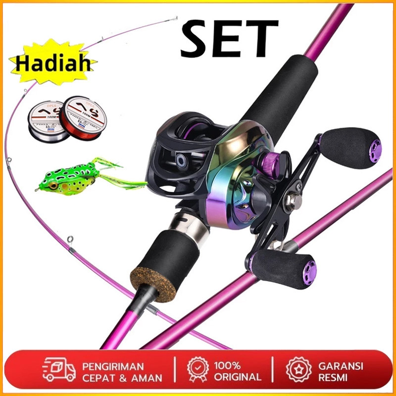 Joran pancing 1 set/1 set joran dan reel bc/Ungu Joran BC Set UL Carbon Pancingan Set Lengkap Joran 