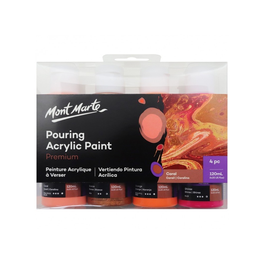 

Mont Marte Pouring Acrylic Paint 120ml 4pc Set - Coral / Cat Akrilik
