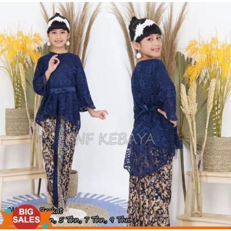 Setelan/Atasan/Rok Aurora Kids 2022 untuk 5 - 12 Tahun Kebaya Brokat Anak dan Rok Plisket Span Konda