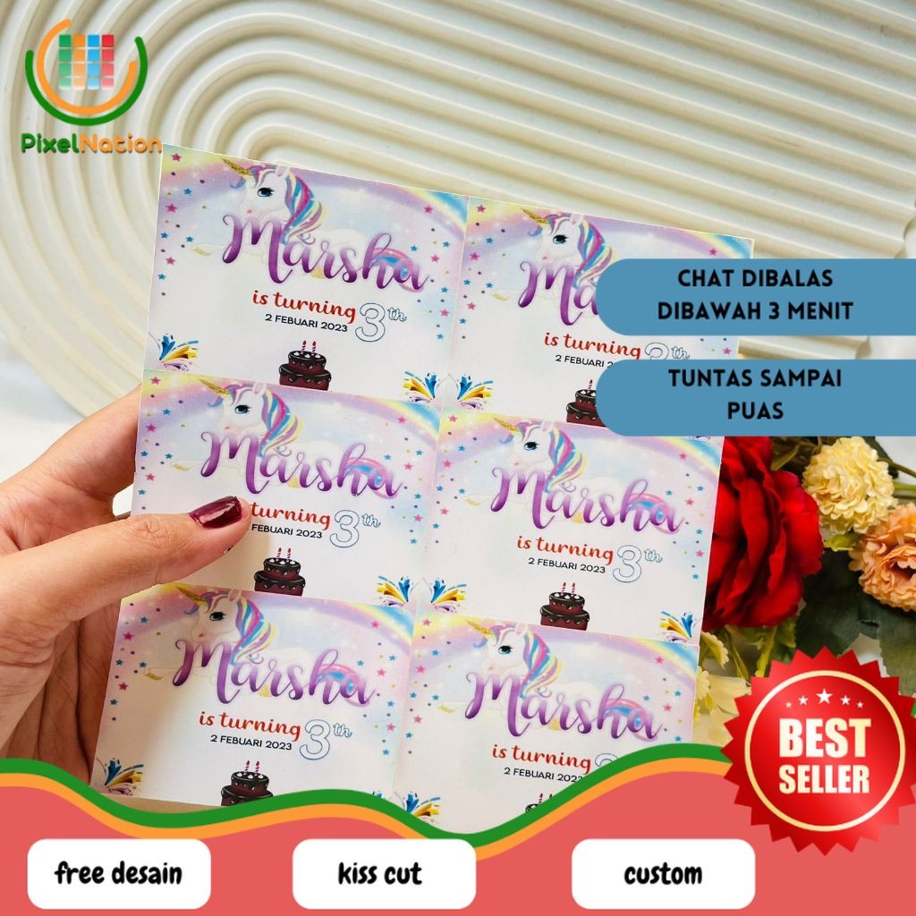 

PiNat Print Sticker Ulang Tahun Anak Stiker Label Ultah Ulang Taun Bentuk Persegi Free Desain