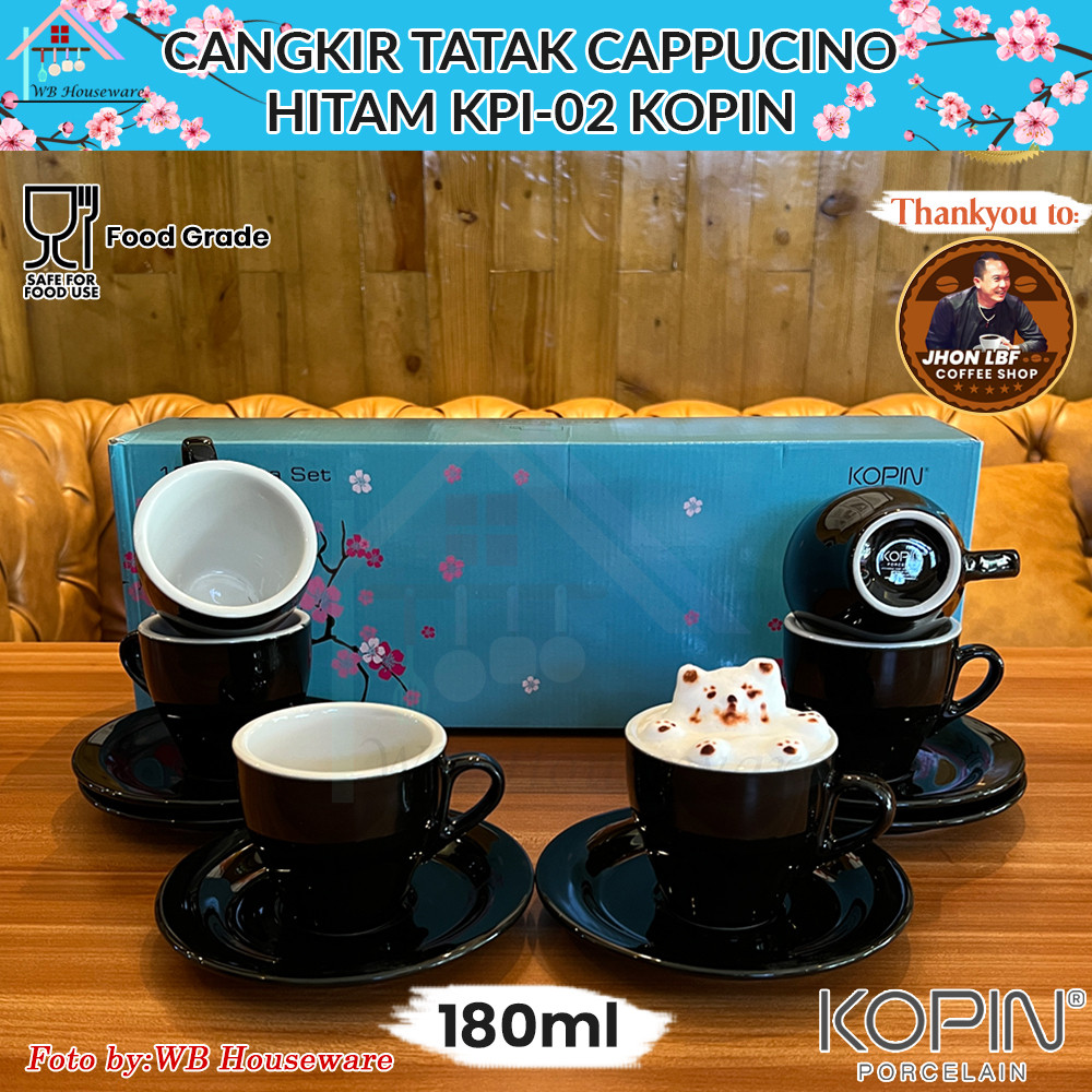SHAFFSHOP KOPIN 6 pasang cangkir set hitam 180ml KPI-02 / coffee latte cappucino porcelain cup and s