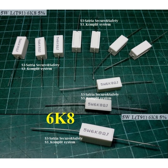 Resistor Kapur 5W 6K8 ohm R 5W6K8 6K8ohm 5 W watt