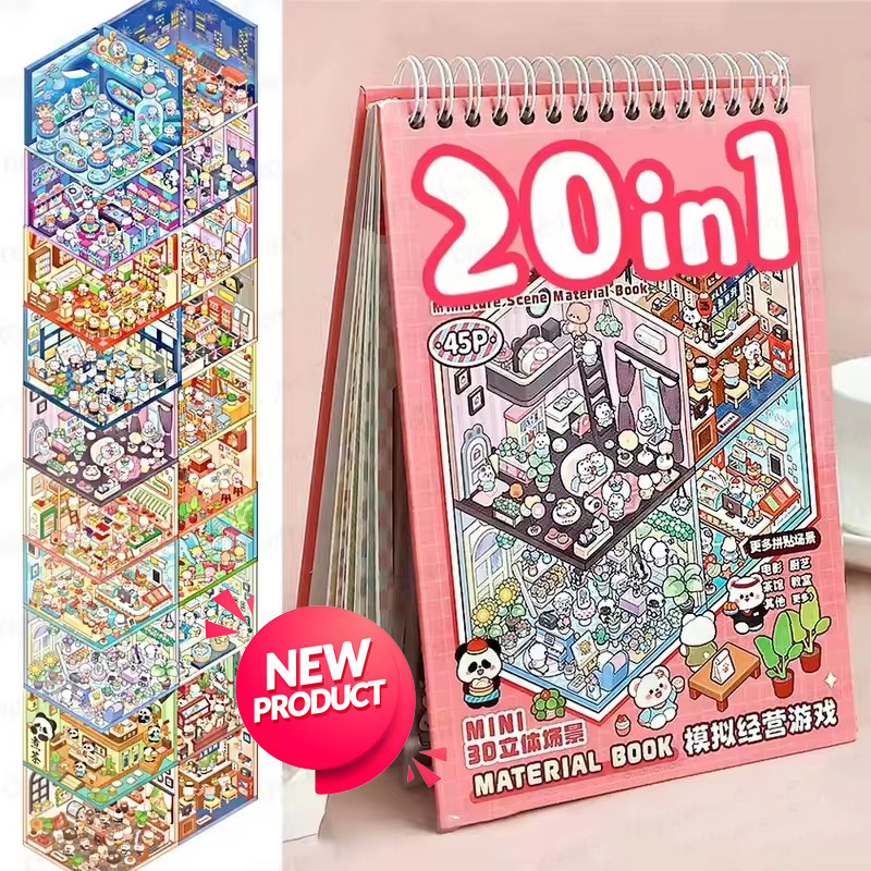 

20Pcs 20in1 Cartoon Landscape Sticker Book DIY 3D Pocket Cabin Scene Stickers Handheld Booklets Festival Gift for Kid Child New