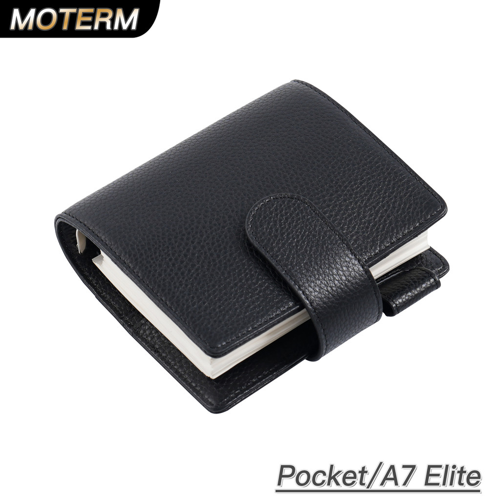 

Moterm New Arrival Elite Pocket A7 Rings Planner Cover Pebbled Grain Leather Binder Organizer Notebook Journal with 25mm rings