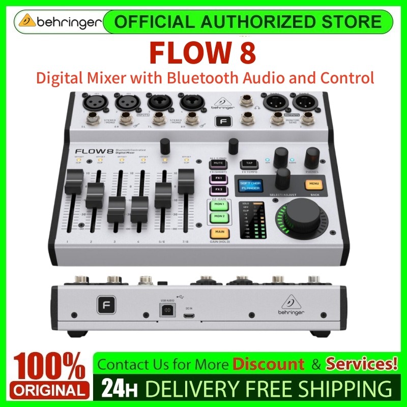 Behringer FLOW 8 FLOW8 Digital Mixer with Bluetooth Audio Control 10x2 USB Audio Interface Two MIDAS