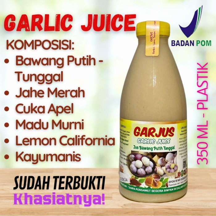

Ready Jus Bawang Putih Tunggal, Lemon, Jahe Merah, Madu, CukaApel, Kayumanis - BOTOL PLASTIK