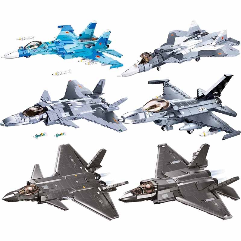 Sluban Modern Military Helicopter Sukhoi Su-57 Su-27 Aircrafts F/A-18 F-14 Fighter WWII Aircraft Bui