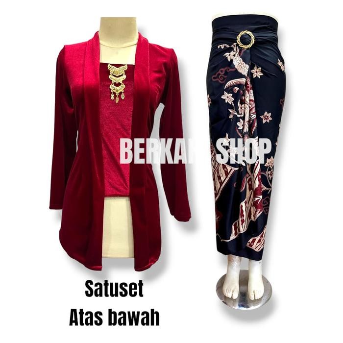 

SET KEBAYA KUTU BARU BLUDRU MODERN POLOS MURAH ROK LILIT BATIK Kondangan Wanita kebaya Wisuda - MERAH, S
