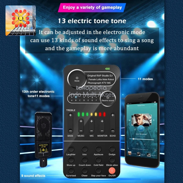 promo  -Soundcard K9 Sound card Portable Effect Live Streaming Podcast 2 Mic
