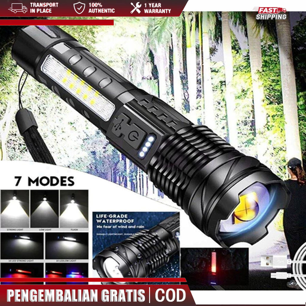 [Rintisanlaut] Senter Swat Police Terbaik / zoom 7 mode cahaya senter/Senter Led Rechargeable /Sente