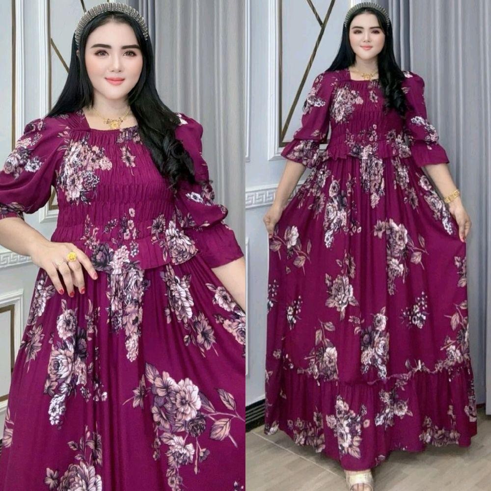 Baju Wanita Semuk Salmila - Dress Katun Rayon Adem Model Rempel Lengan 7/8