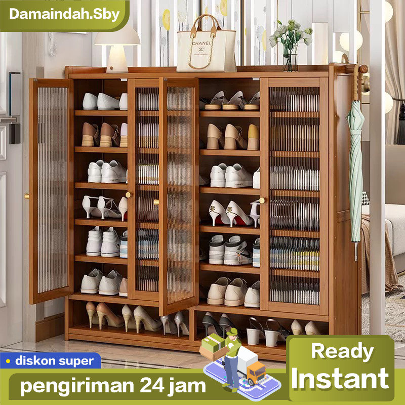 Damaindah Rak Sepatu Susun Tertutup Kayu Lemari Kaca Sepatu Tertutup Rak Sepatu Anti Debu