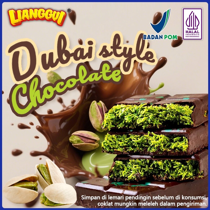 

Lianggui Coklat Dubai Isi Selai Pistachio Snack Renyah Lumer Protein Tinggi untuk Diet Ngemil Sehat