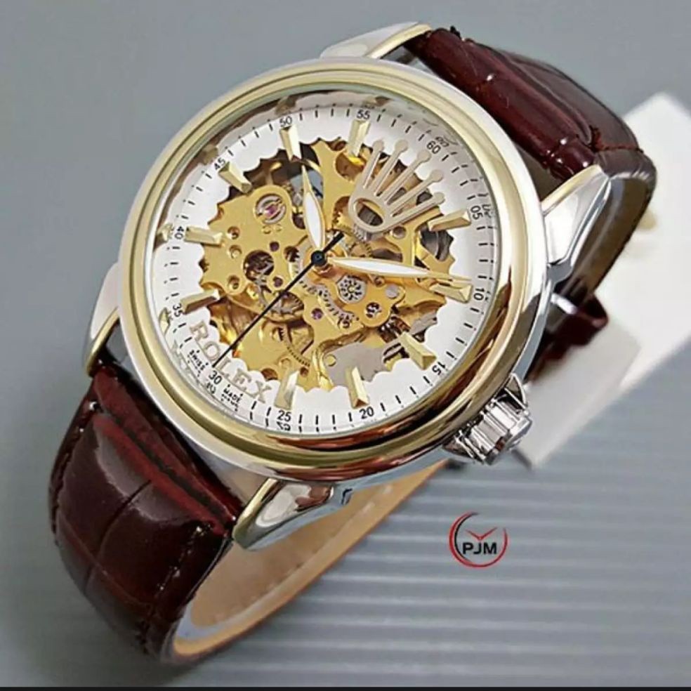 TERBARU jam tangan Automatic tanpa batrai tali kulit fashion pria ||JAM TANGAN AUTOMATIC