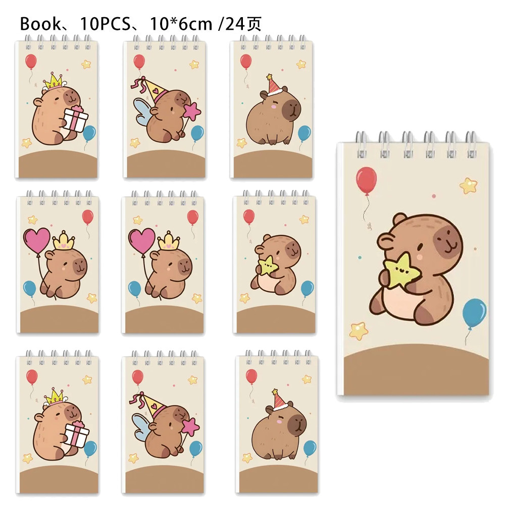 

10pcs Cartoon Capybara Theme Mini Spiral Pocket Notebooks Memo Pad Coil Booklet Notepads For Kids Birthday Gifts Party Supplies