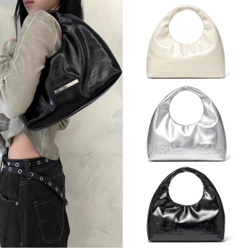 Matin Kim EMBOSSED LOGO LEATHER MINI TOTE BAG Korean Niche Design Handheld Underarm Bag