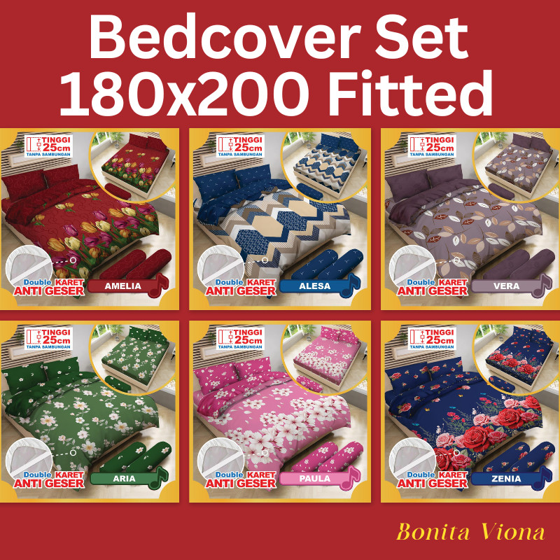 Bedcover Bonita Viona Ukuran 180x200 Set Fitted / Double