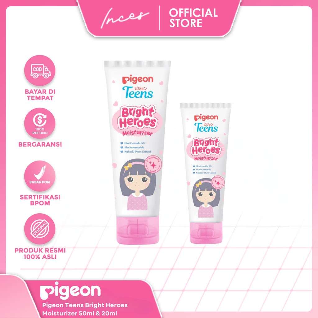 INCES - Pigeon Teens Bright Heroes Moisturizer 50ml & 20ml | Skincare Remaja| Niacinamide 5% |Skin B