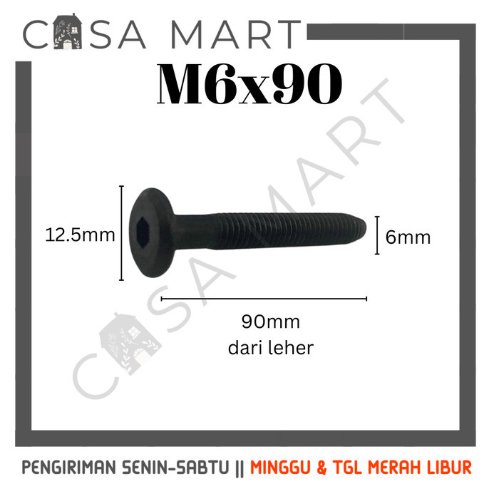 CASA MART Baut JCBC M6x90 M6 x 90 Baut Knockdown Kunci L Baut Mebel Baut Dipan