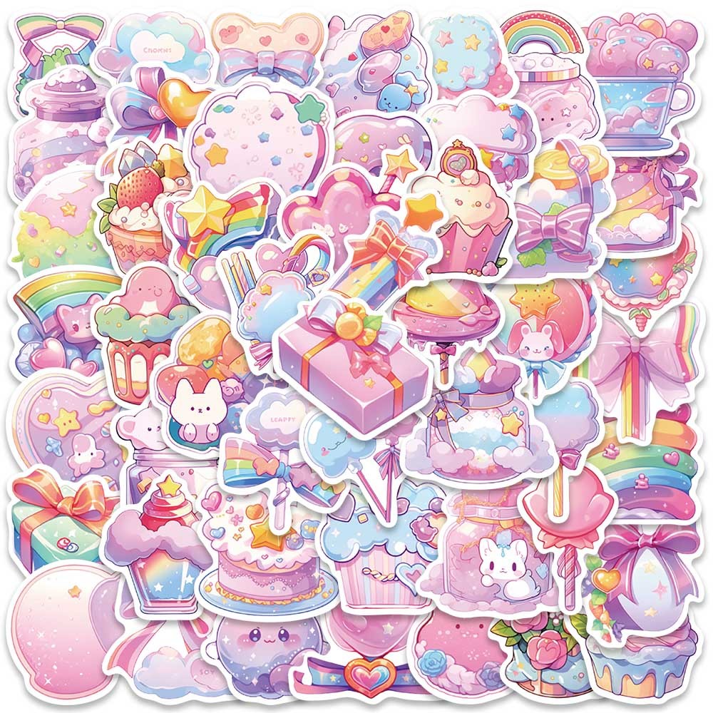 

50pcs Cute Cartoon Colorful Dessert Candy Stickers Graffiti For Laptop Water Bottle Luggage Notebook Vinyl Waterproof Decals