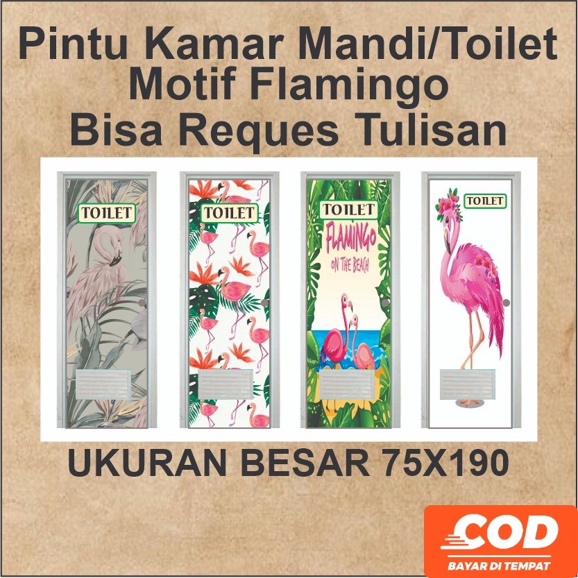 Stiker Pintu / Pintu Kamar Mandi PVC Motif Flamingo / waterproof