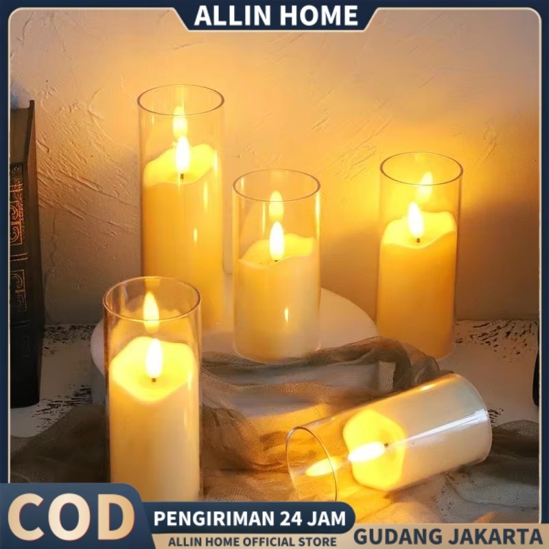 3Pcs Lilin LED Premium Akrilik Aesthetic Candle Smokeless Hiasan Lampu Rumah Dekorasi Lampu