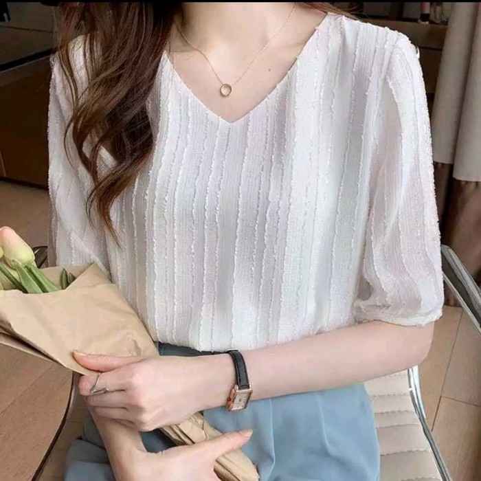 BRAYVILL FASHION, BLOUSE WANITA, ATASAN WANITA Style Korea Model SOFIA - Putih, XL