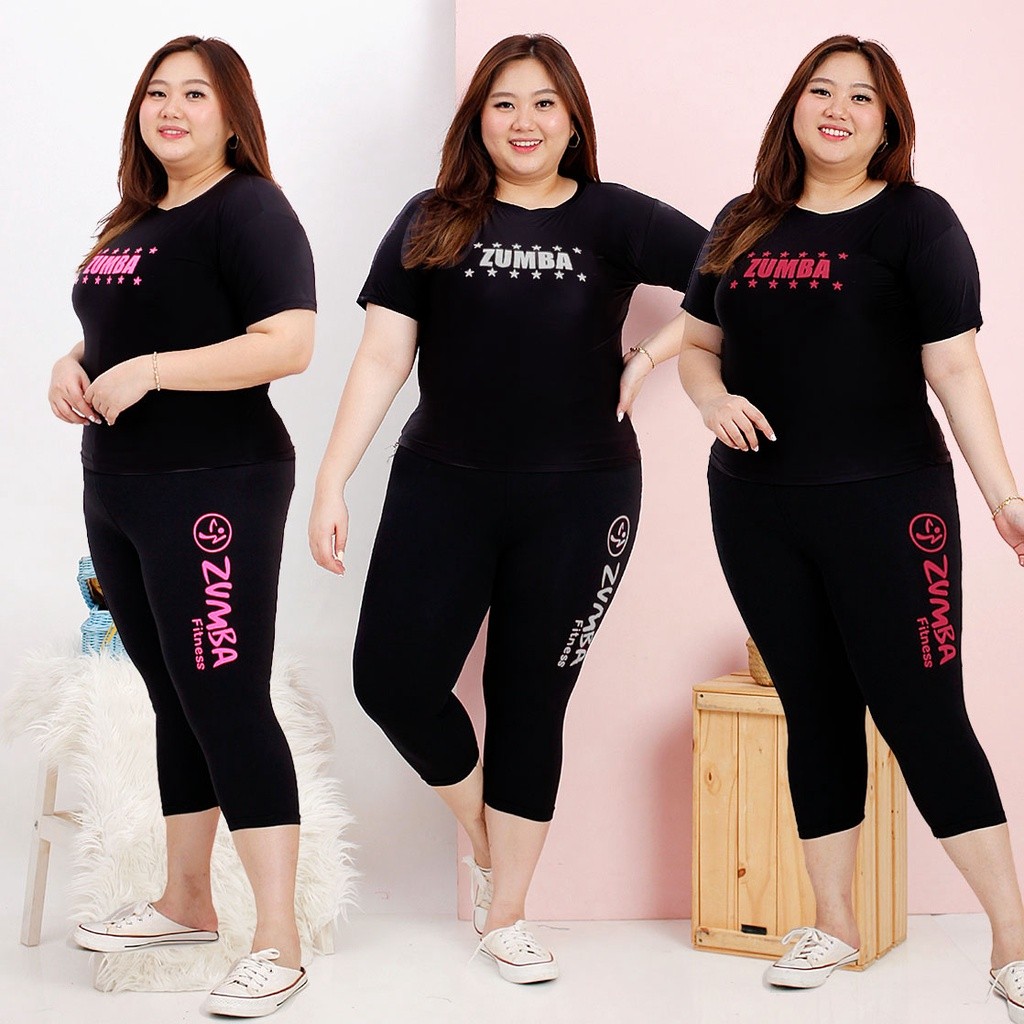 Pakaian Senam Wanita // Stelan Baju Senam Jumbo Size Zumba Star Mini Celana-ZumbaFitness 7/8 (Baju+C