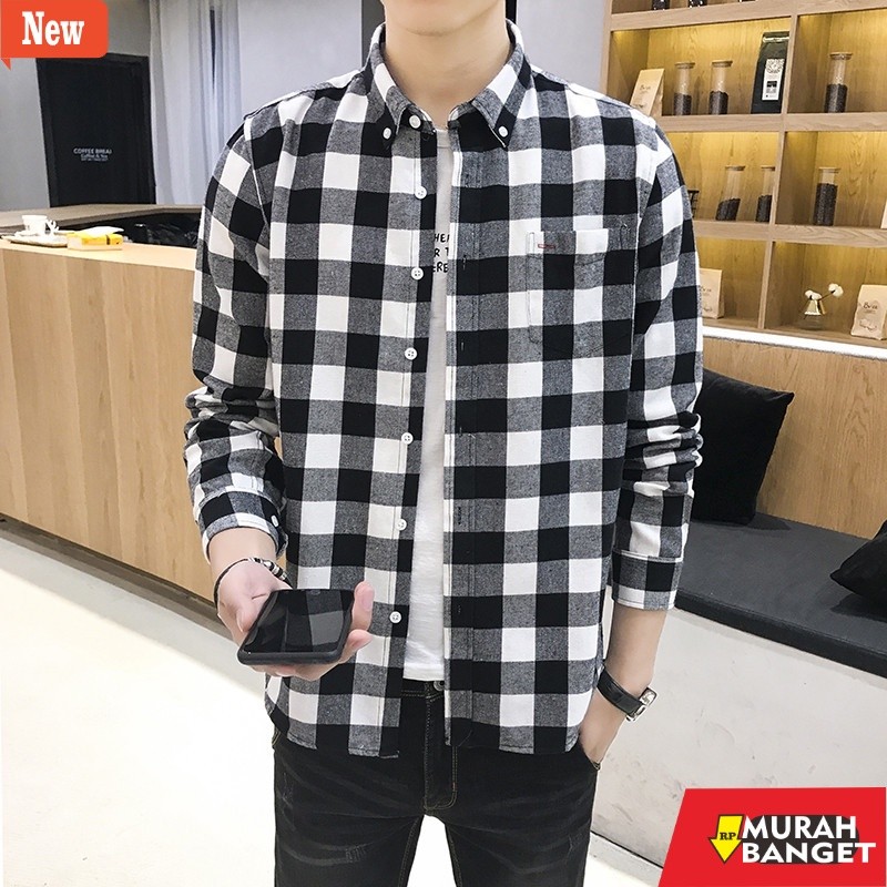 kemeja kotak kotak cowok Kemeja Flanel Impor Pria Distro Lengan Panjang Kemeja Kotak Kotak Pria TERL