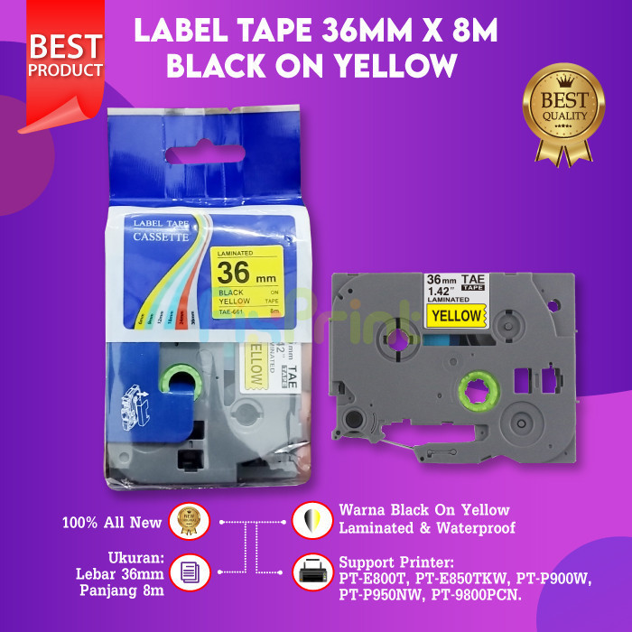 

FixPrint Label Tape Compatible Laminated TZE-661 36mm X 8m Black On Yellow Cassette Printer Bro PT-E800T PT-E850TKW PT-P900W PT-P950NW PT-9800PCN